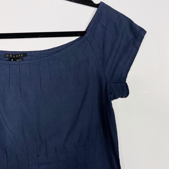 Theory Size 6 Navy Blue Linen Ashby Dress Off The Shoulder Seamed Details Sheath - Picture 5 of 9